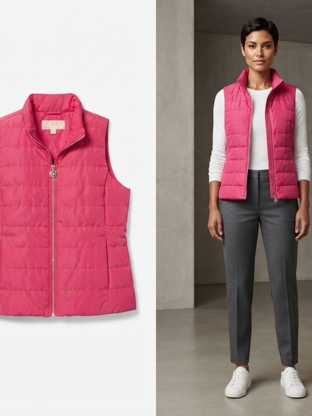 Michael Kors Hot Pink Quilted Packable Vest Medium